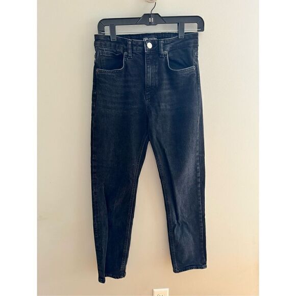 Zara Women The ’90s Cheeky® Jean Straight Fit Cropped Jeans Washed Black Size 4 - Picture 2 of 7